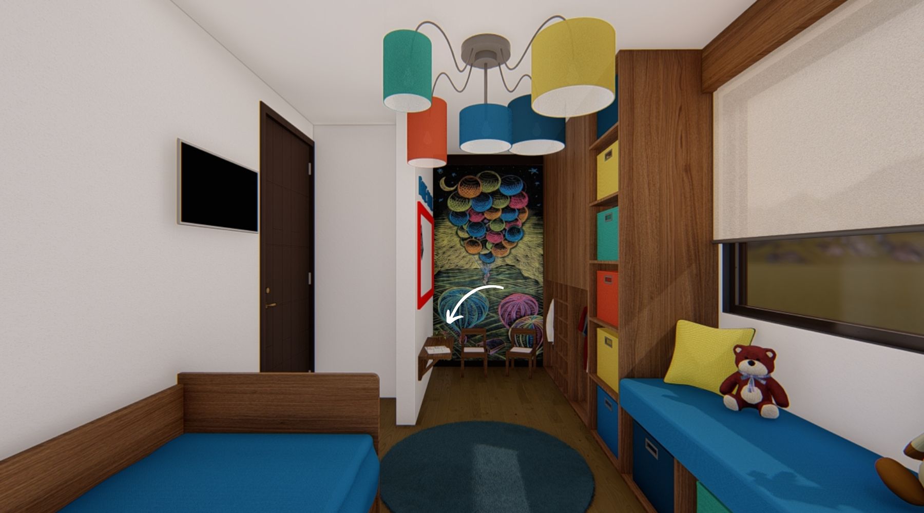 Dormitorio con escritorio